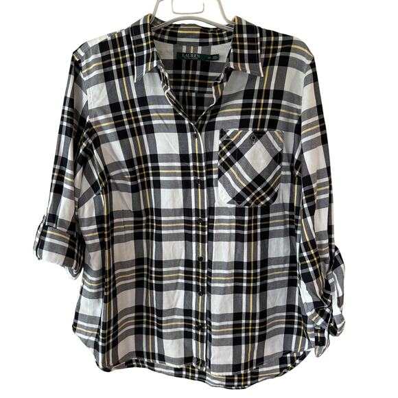 Lauren Ralph Lauren Tops - Lauren Ralph Lauren Plaid Black White Plaid  Buttondown shirt size 2X